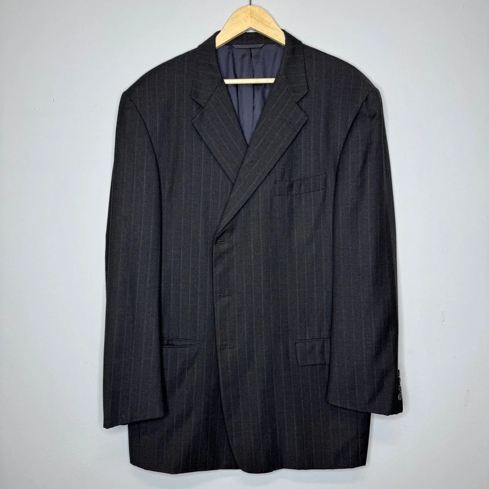 Hickey Freeman Loro Piana Super 120s Wool Pinstripe Blazer 48 Long Charcoal Grey